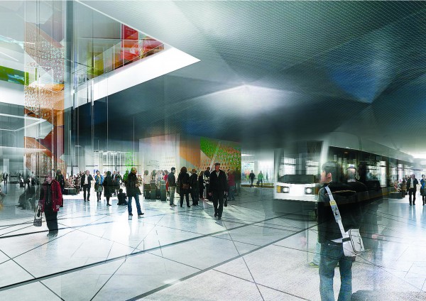 La biblioteca, con acceso directo al tranvía de Aarhus. Infografía: urbanmediaspace.dk